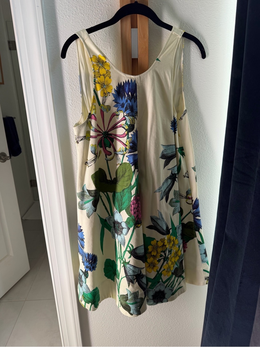 Maeve Cream Floral Mini Dress with Blue, Green & Yellow Blooms